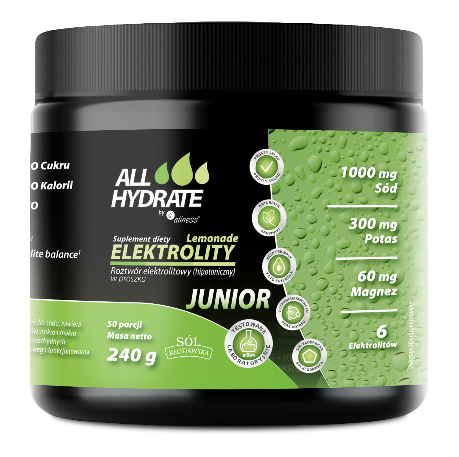 ALLHydrate, Elektrolity JUNIOR Lemonade 240 g, 50 porcji - obrazek 1