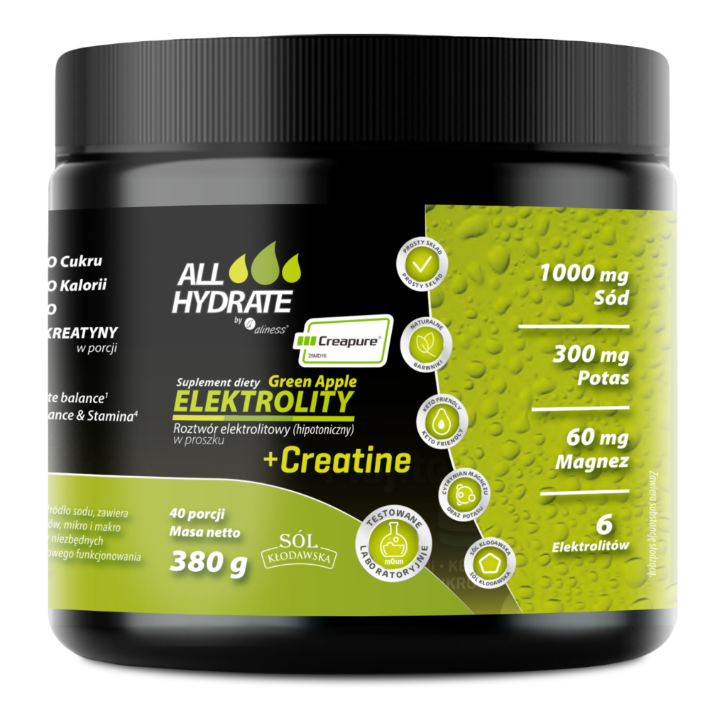 ALLHydrate, Elektrolity + Creatine (Creapure®) Green Apple 380 g, 40 porcji