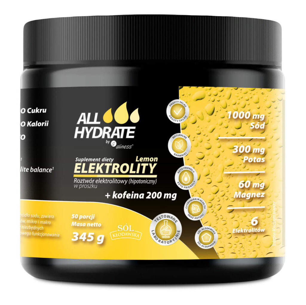 ALLHydrate, Elektrolity Lemon + Kofeina 200 mg, 345 g, 50 porcji